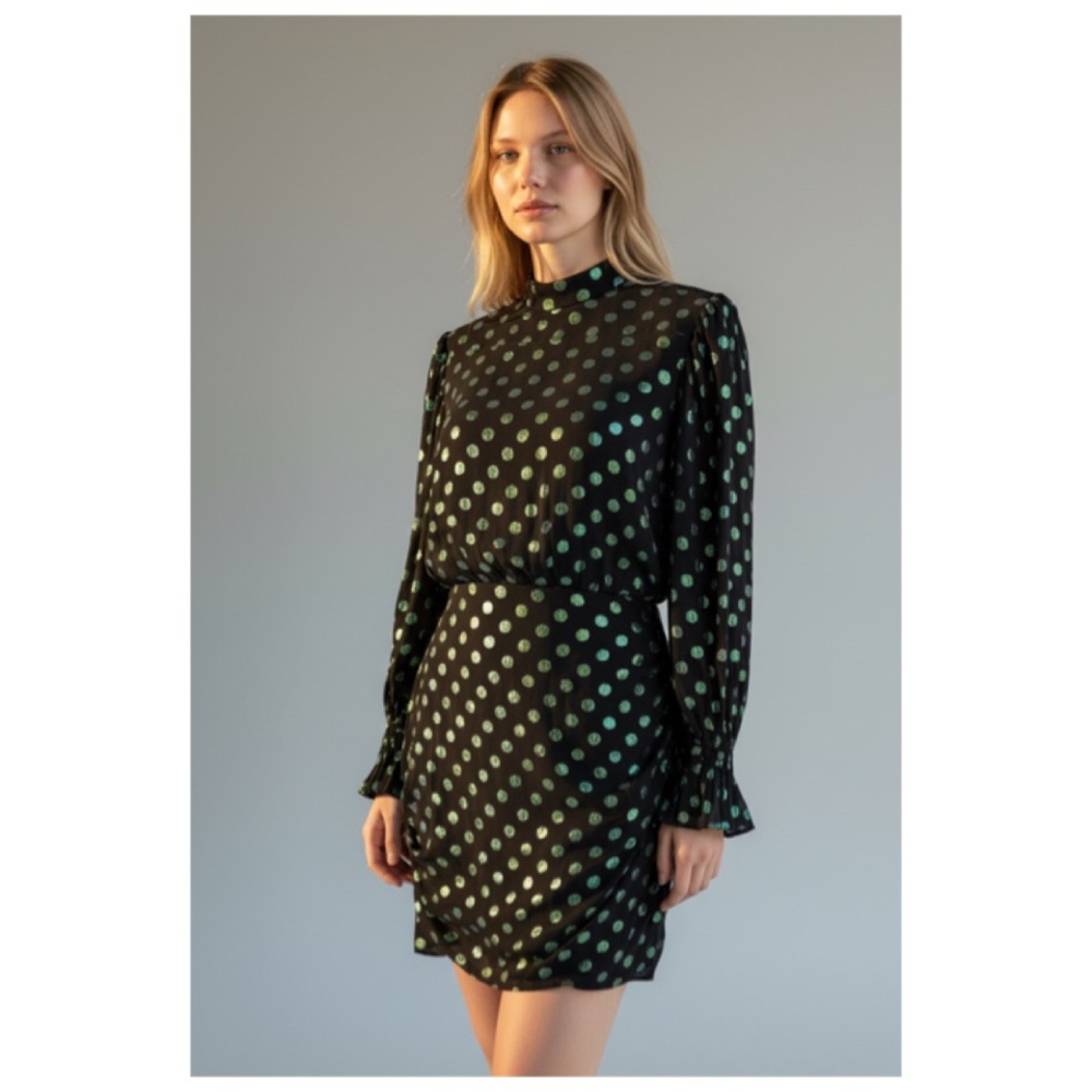 SALONI RINA SILK POLKA DOT MINI DRESS SIZE 8 US - Picture 2 of 16